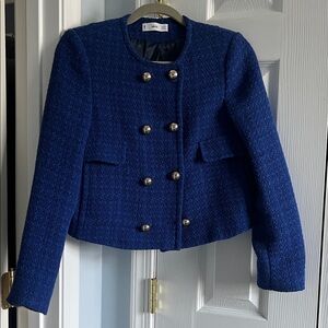 Mango Royal Blue Tweed Double-Breasted Blazer
